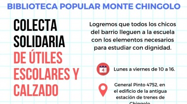 La Biblioteca Popular Monte Chingolo lanza una nueva colecta solidaria de útiles escolares y calzado
